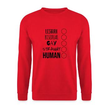 WE ARE ALL HUMANS - Unisex Pullover - Rot - Vorne - Alina (178cm) & Michal (187cm)