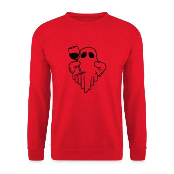 Comic Wein trinkender Geist - Unisex Pullover - Rot - Vorne - Alina (178cm) & Michal (187cm)