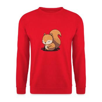 Eichhoernchen Squrirrel Comic Cute Kawaii 1 - Unisex Pullover - Rot - Vorne - Alina (178cm) & Michal (187cm)