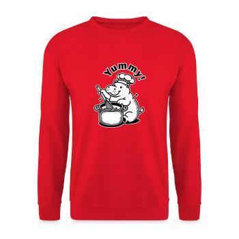 Hippopotame mignon préparant un repas - « Miam ! » Concevoir - Sweat-shirt Unisexe - rouge - Devant - Alina (178cm) & Michal (187cm)