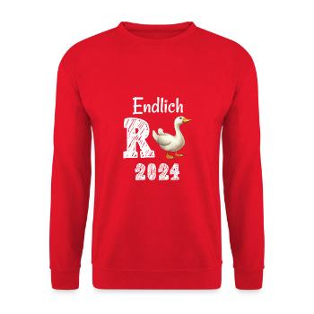 Rente 2024 mit Ente Rentner Ruhestand | R Ente - Unisex Pullover - Rot - Vorne - Alina (178cm) & Michal (187cm)