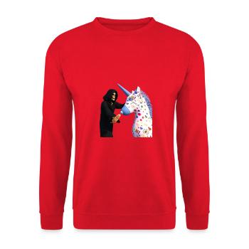 Lieben Pferde keine Karotten? - Unisex Pullover - Rot - Vorne - Alina (178cm) & Michal (187cm)