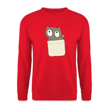 Neugierige Katze in der Tasche - Unisex Pullover - Rot - Vorne - Alina (178cm) & Michal (187cm)