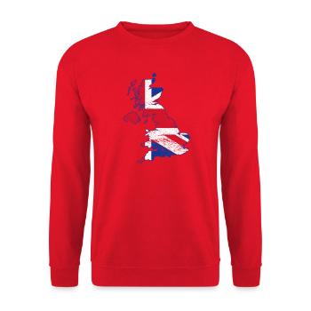 Union Jack UK Karten-Kunst-Overlay - Unisex Pullover - Rot - Vorne - Alina (178cm) & Michal (187cm)