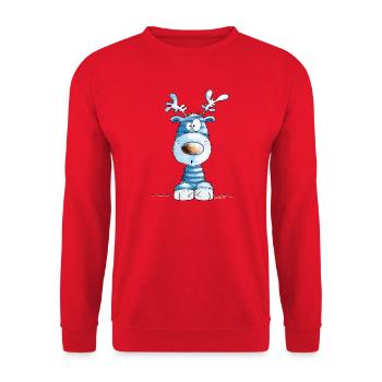Rennes de Noël bleus par MODARTIS - Sweat-shirt Unisexe - rouge - Devant - Alina (178cm) & Michal (187cm)