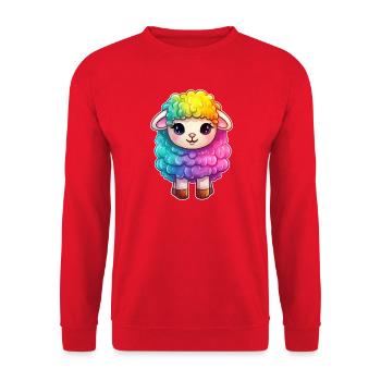 Buntes Schaf Regenbogen LGBTQ Tier Wolle Gender - Unisex Pullover - Rot - Vorne - Alina (178cm) & Michal (187cm)