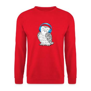 Owl with headphones - Unisex Sweatshirt - red - Front - Alina (178cm) & Michal (187cm)