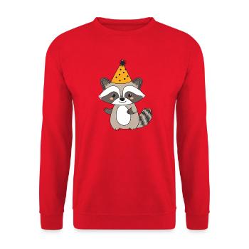 Raton laveur heureux avec chapeau de fête - Conception d’anniversaire amusante - Sweat-shirt Unisexe - rouge - Devant - Alina (178cm) & Michal (187cm)