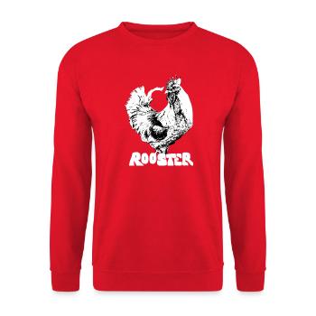 Rooster Silhouette mit Schrift - Unisex Pullover - Rot - Vorne - Alina (178cm) & Michal (187cm)