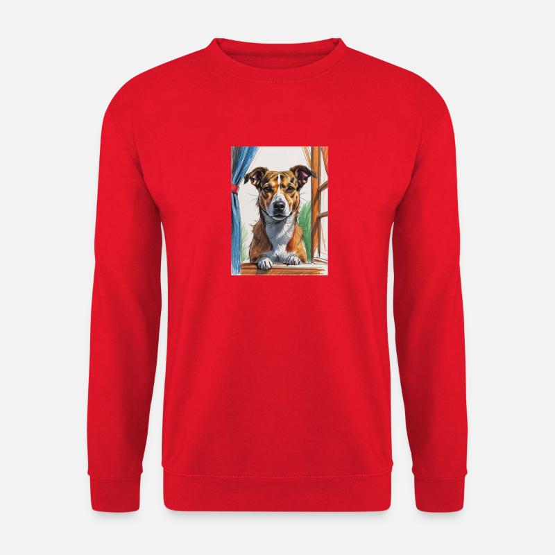 Hund aus dem Arty-Fenster - Unisex Pullover - Rot