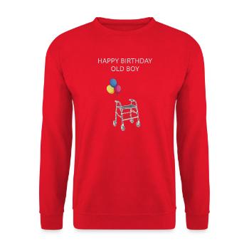 Happy Birthday Old Boy - Unisex Pullover - Rot - Vorne - Alina (178cm) & Michal (187cm)