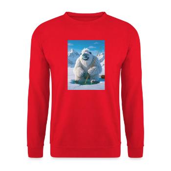 Yeti fishing on frozen glowing lake - Unisex Sweatshirt - red - Front - Alina (178cm) & Michal (187cm)