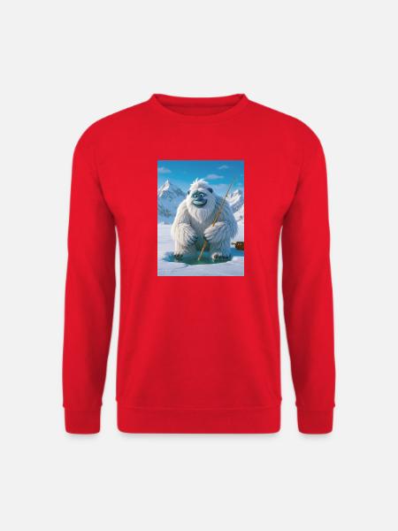 Yeti fishing on frozen glowing lake - Unisex Sweatshirt - red