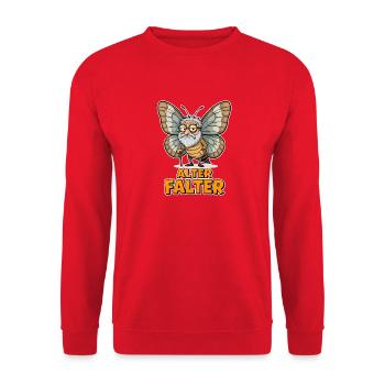 german pun "Alter Falter" Old moth cartoon - Unisex Sweatshirt - red - Front - Alina (178cm) & Michal (187cm)