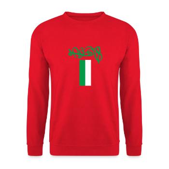 Lagos Nigeria Flagge mit Street-Art Schriftzug - Unisex Pullover - Rot - Vorne - Alina (178cm) & Michal (187cm)