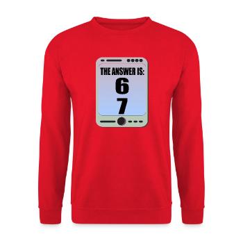 Sechs Sieben 6 7 Meme - Unisex Pullover - Rot - Vorne - Alina (178cm) & Michal (187cm)