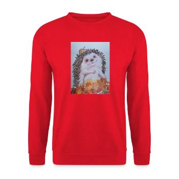 EG Hedgehog with Apple I Garden I Holiday I Autumn I Fun - Unisex Sweatshirt - red - Front - Alina (178cm) & Michal (187cm)