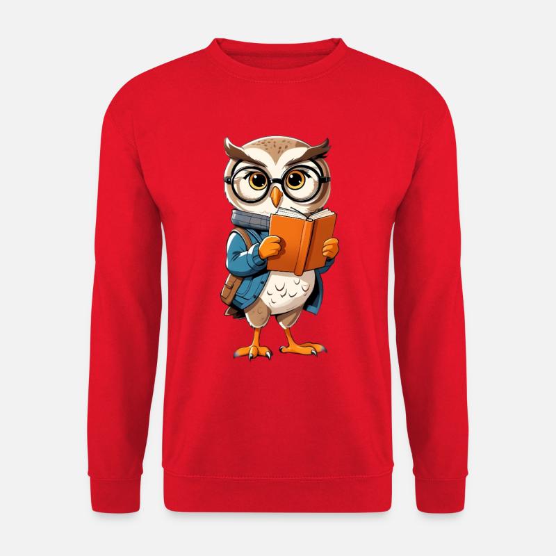 Learning owl with glasses reads book - Unisex Sweatshirt - red