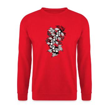 Schwarzweiß Blumenspirale - Unisex Pullover - Rot - Vorne - Alina (178cm) & Michal (187cm)