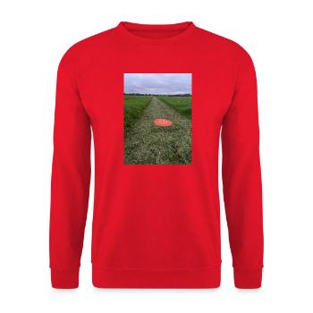 Roter Marker Feld Weg Drohnen-Parkplatz Markierung - Unisex Pullover - Rot - Vorne - Alina (178cm) & Michal (187cm)