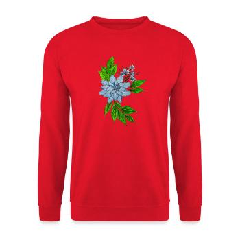 Blaues Wasserfarben-Blütenbouquet - Unisex Pullover - Rot - Vorne - Alina (178cm) & Michal (187cm)