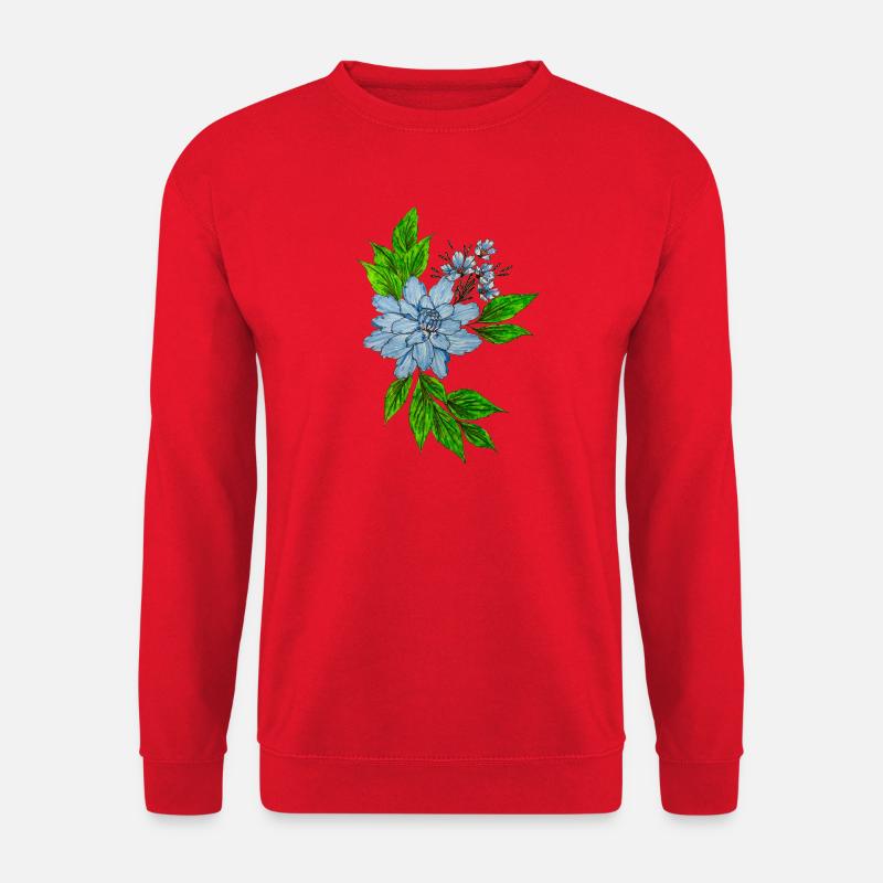 Blaues Wasserfarben-Blütenbouquet - Unisex Pullover - Rot