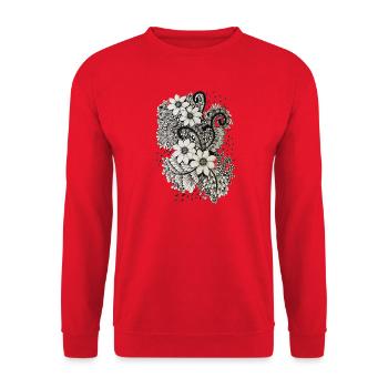 Tourbillons de fleurs noires et blanches - Sweat-shirt Unisexe - rouge - Devant - Alina (178cm) & Michal (187cm)