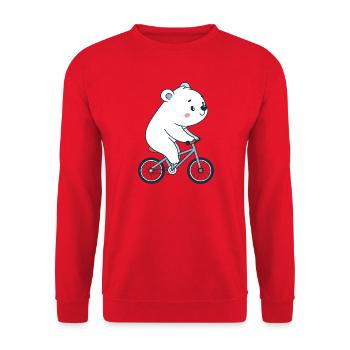 White bear cub on kawaii bike - Unisex Sweatshirt - red - Front - Alina (178cm) & Michal (187cm)