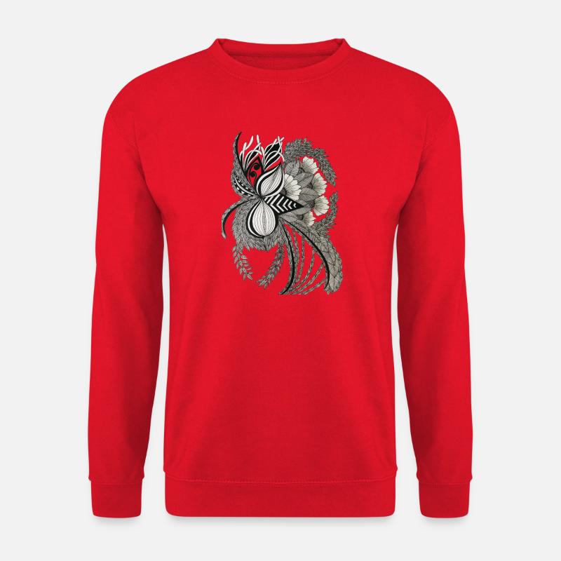 Monochrom Blumengeäst Ornament - Unisex Pullover - Rot