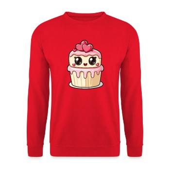 Kawaii Cupcake mit Herzen - Unisex Pullover - Rot - Vorne - Alina (178cm) & Michal (187cm)