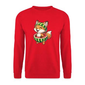 Lustiger Fuchs mit Wassermelone Sommer Spaß - Unisex Pullover - Rot - Vorne - Alina (178cm) & Michal (187cm)