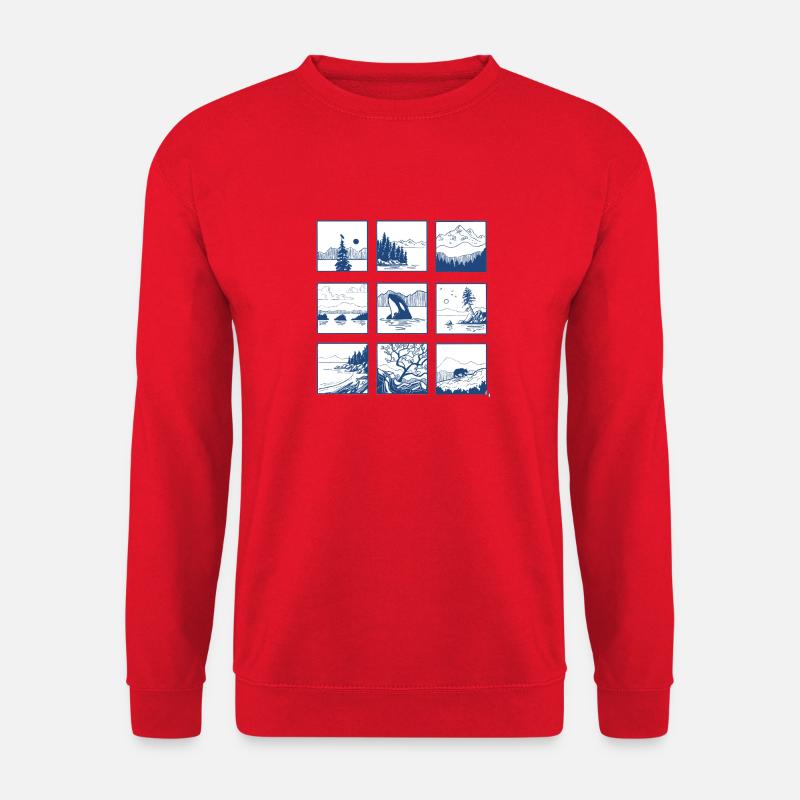 Blaues Landschaftsquartett Line Art - Unisex Pullover - Rot
