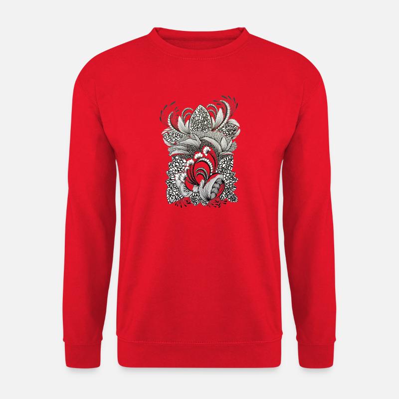 Black and White Flower Branches Pattern - Unisex Sweatshirt - red