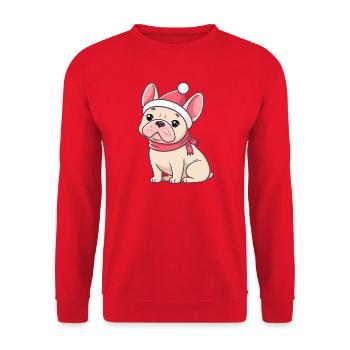 Bulldog Noël avec chapeau et écharpe - Sweat-shirt Unisexe - rouge - Devant - Alina (178cm) & Michal (187cm)
