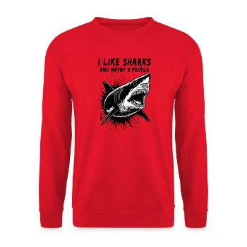 A silent but deadly, sarcastic shark. - Unisex Sweatshirt - red - Front - Alina (178cm) & Michal (187cm)
