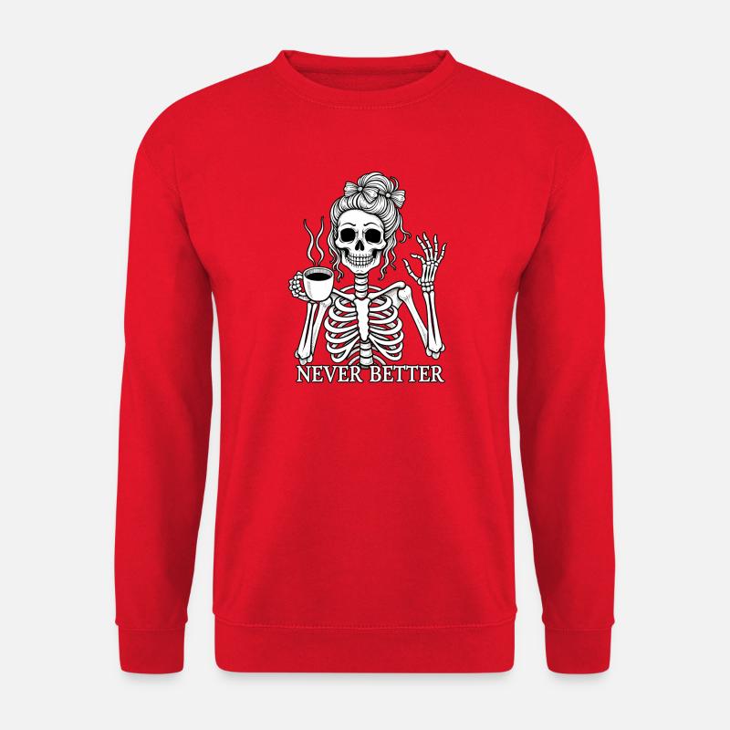 Funny skeleton drinking coffee - Unisex Sweatshirt - red