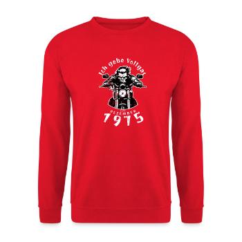 50. Geburtstag Ich gebe Vollgas seit 12/1975 - Unisex Pullover - Rot - Vorne - Alina (178cm) & Michal (187cm)