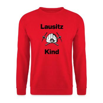 LAUSITZ KIND, GLÜCK AUF! AUF KOHLE GEBOREN  - Unisex Pullover - Rot - Vorne - Alina (178cm) & Michal (187cm)
