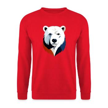 Geometrischer Polarbär Farbsplit - Unisex Pullover - Rot - Vorne - Alina (178cm) & Michal (187cm)