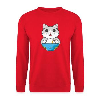 Le chat mange des nouilles - Sweat-shirt Unisexe - rouge - Devant - Alina (178cm) & Michal (187cm)