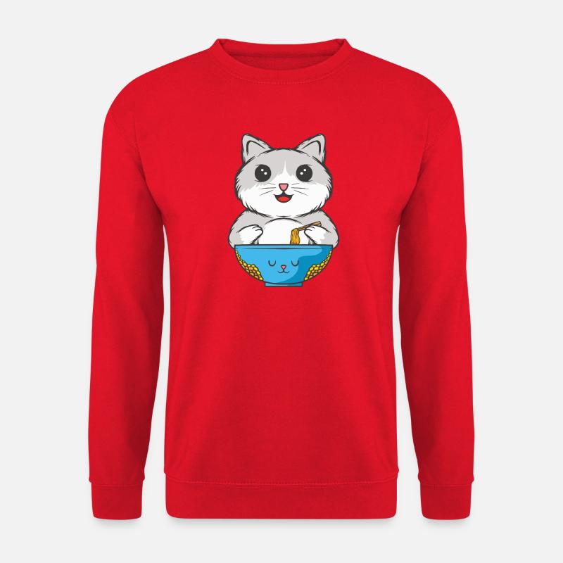 Katze isst Nudeln - Unisex Pullover - Rot