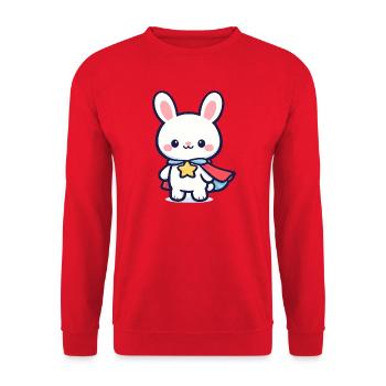 Miniheld Hase – Superhase - Unisex Pullover - Rot - Vorne - Alina (178cm) & Michal (187cm)