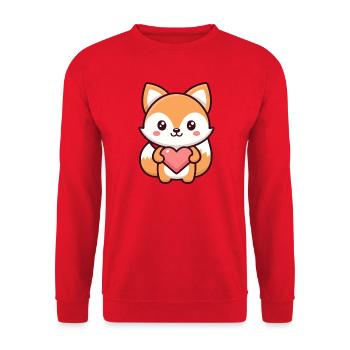 Kawaii Fox at the Heart - Unisex Sweatshirt - red - Front - Alina (178cm) & Michal (187cm)