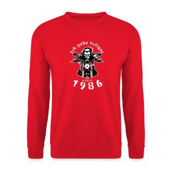 40. Geburtstag Ich gebe Vollgas seit 04/1986 - Unisex Pullover - Rot - Vorne - Alina (178cm) & Michal (187cm)