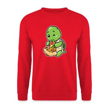 Tortue mignonne avec pizza : motif gastronomique drôle - Sweat-shirt Unisexe - rouge - Devant - Alina (178cm) & Michal (187cm)
