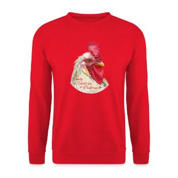 Hahn im Korb prächtiger Hahn Hahnenkamm - Unisex Pullover - Rot - Vorne - Alina (178cm) & Michal (187cm)