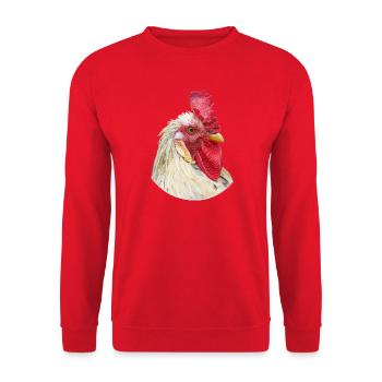 Hahn Hahnenkamm Huhn Prachtexemplar  - Unisex Pullover - Rot - Vorne - Alina (178cm) & Michal (187cm)