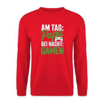 By day dad By night Gamer Gamer Dad with - Unisex Sweatshirt - red - Front - Alina (178cm) & Michal (187cm)