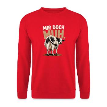Mir doch Muh Kuh lustig Shirt Kollegen nerven - Unisex Pullover - Rot - Vorne - Alina (178cm) & Michal (187cm)
