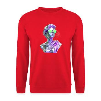 Vaporwave Statue Neon Glasses - Unisex Sweatshirt - red - Front - Alina (178cm) & Michal (187cm)